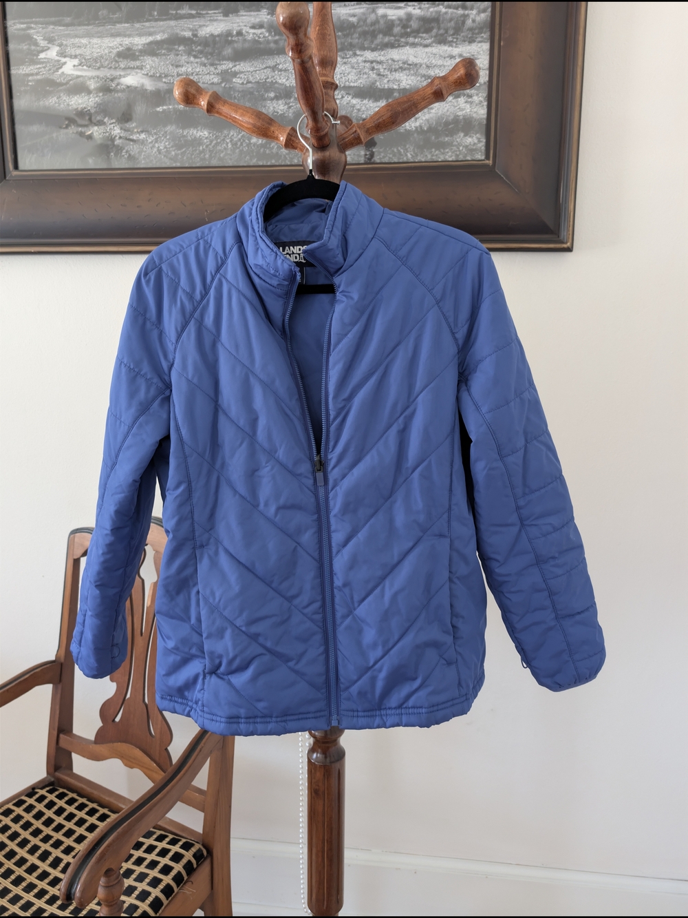 Lands' End Blue Quilted Packable Puffer Jacket